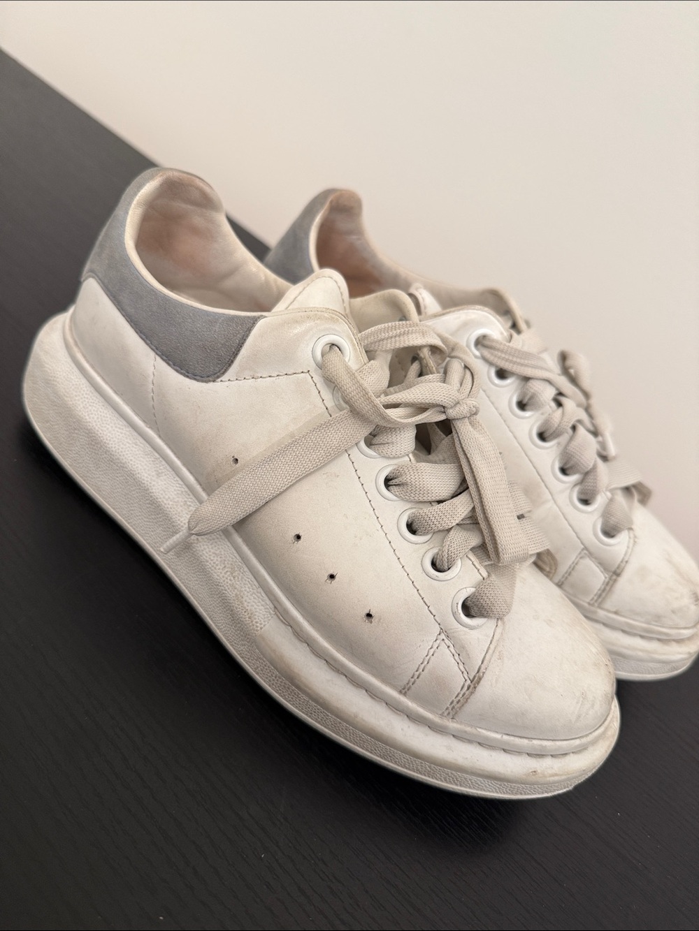 Alexander McQueen White Leather Sneakers with Gray Heel